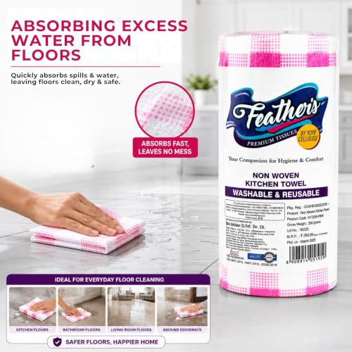 Image of Feather's Smartchoice Reusable Kitchen Towel Roll | 80 sheets per roll | Washable Non Woven Tissue, Clean wet surface, dishes, appliance, etc | Wash, Re-use and Repeat (Pack of 4)