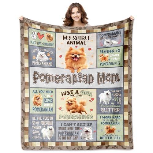 PZLSIEU Pomeranian Gifts for Women, Pomeranian Blankets 60''x50'', Pomeranians Mom Gifts, Gift for Pomeranians Dog Owners Lovers Woman Decorations Throw Blanket for Birthday Mothers Day Christmas
