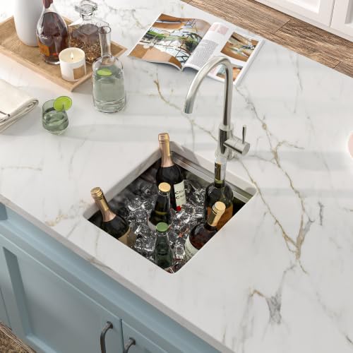 Image of 13 inchx15 inch Bar Prep Sink Undermount Workstation | 16 Gauge T304 Stainless Steel Under Counter Single Bowl Small Basin for RV Kitchen Wet Bar Prep Outdoor Station