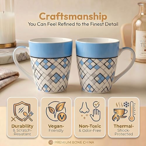 Image of UPC Premium Bone China Coffee Mug Set of 2 | Elegant Ceramic Tea & Coffee Cups for Home, Office & Cafe | Lightweight, Durable, Microwave & Dishwasher Safe Mug Set | Luxury Drinkware Collection