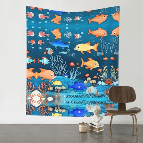 Tapisserie murale poisson bleu pour créer un salon apaisant