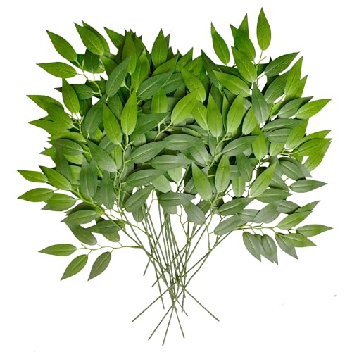 FUNORNAM 20Pcs Italian Ruscus Greenery Stems 18 Artificial Silk Greenery Leaves for DIY Bouquet Filler Table Centerpieces Wedding Home Indoor Decor