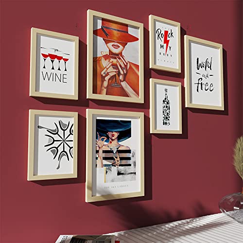 Image of PAINTINGMANTRA Wall Decor Bar Theme Set of 7 Framed Art Prints Paintings for Home Gallery, Bedroom, Living Room & Office (Size - 3-12 x 16 & 4-8 x 12 Inches)