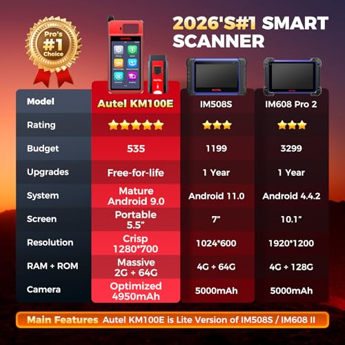 Autel Scanner KM100E OBD2 Tool: 2026 Lite Version of IM508 Pro, IM608 Pro 2 IM608S II, V200 Wireless BT Connect, Auto Scan 2.0, Android 9.0, 10X Faster Hardware, Full Functions, Support 150-200 Brands - Image 4