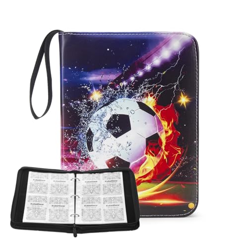 Image of Card Binder - 400 Capacity, Zippered Trading Card Holder for MTG, Sports & Collectible Cards - Acid-Free, Durable & Travel-Friendly Storage (Red Football, 4 Pocket)