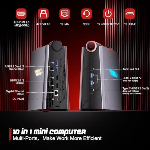 Image of ACEMAGIC Mini Gaming PC Computer: Intel Core i7-11700B Processor (8C /16T,up to 4.8GHz) 32GB DDR4 1TB NVMe SSD Micro Computers - Small Desktop PC [WiFi6 /BT5.2] Support 4K Triple Display /RGB Lights