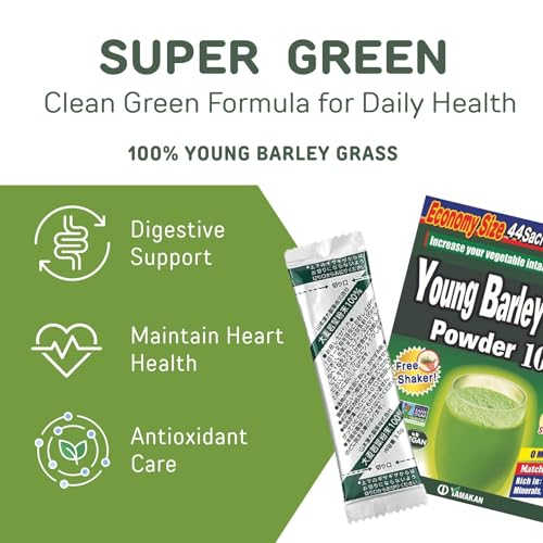 Yamamoto Kanpoh YAMAKAN Young Barley Grass Powder, Grass Juice for Gut Health & Vitality, Rich in Vitamins & Minerals for Women & Men, Super Greens Powder, Non GMO, Gluten-Free & Vegan, 44 Count