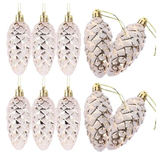 Baluue 10pcs Pine Cones Christmas Tree Ornaments Sparkling Pinecone Hanging Decors Glitter Pine Cones Pendants with String for DIY Crafts Home Xmas Tree Present Rose Gold