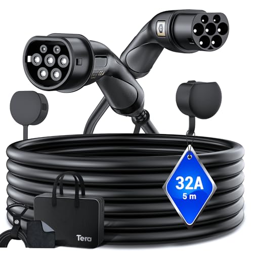 Tera EV Ladekabel Typ 2: 22KW 32A 5Meter 3-Phasen Typ 2 zu Typ 2 Mennekes IP55 Schnellladen Ladekabel Elektroauto Typ 2 für E-Auto EV/PHEV Deutsche Bedienungsanleitung DC-32A-5 Schwarz