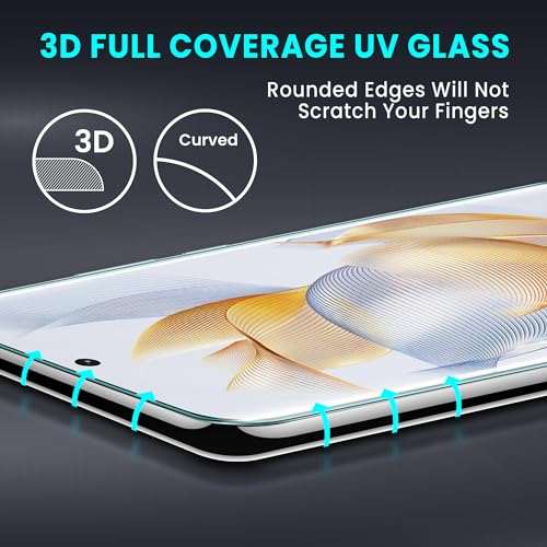 Image of ArmourPro Military Grade UV Tempered Glass Screen Protector for Honor 90 5G with Edge to Edge Coverage, Cable Protector & Installation kit (6.7 Inch)