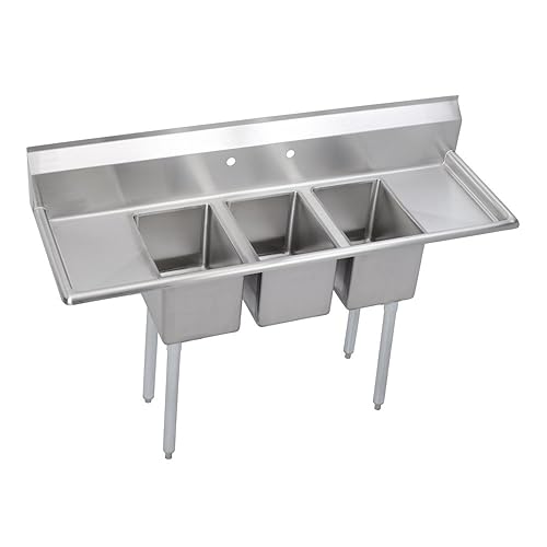 Elkay Foodservice - Fregadero de 3 compartimentos, 72 x 21.75 pulgadas, altura de trabajo de 36 pulgadas, cuenco de 12 x 16 pulgadas, 10 de