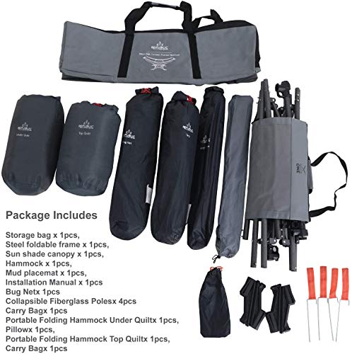 Republic Of Durable Goods Portable Hammock With Stand Included Compact Folding Camping Hammock Stand With Shade Canopy,Mosquito Net For Travel Car Camping Mock One Hammock Chair Foldable,Blue #TOP4