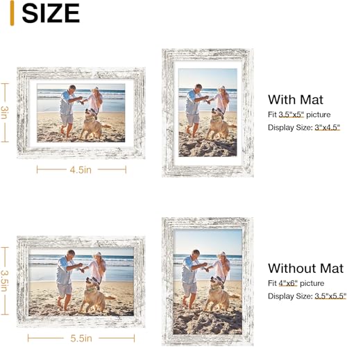decorUhome 4x6 Picture Frame, Display Pictures 3.5x5 with Mat or 4x6 without Mat, Wall & Tabletop Display Photo Frame, Distressed White, 1 Pack
