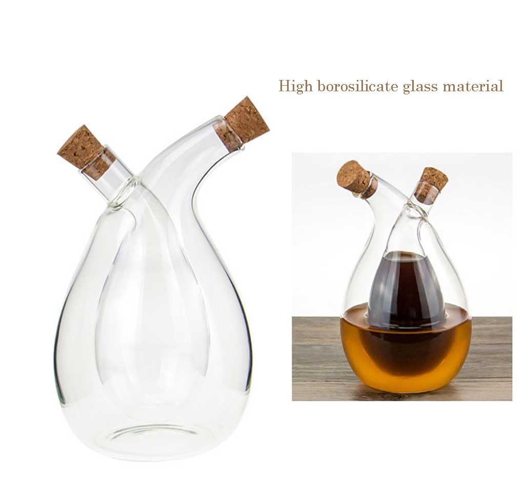 Dispensador de aceite y vinagre de cristal, Dispensador de aceite y vinagre de vidrio 2 en 1 de 6,3 pulgadas