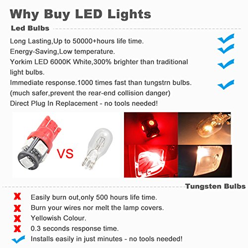 BOODLED 50-Pack 194 192 Red LED Bulb 12V,120LM 6000k Car Interior and Exterior T10 5SMD 5050 Chips Replacement For W5W 168 2825 Map Dome Courtesy License Plate Side Marker Light (50xH-T10-5050-5-R)