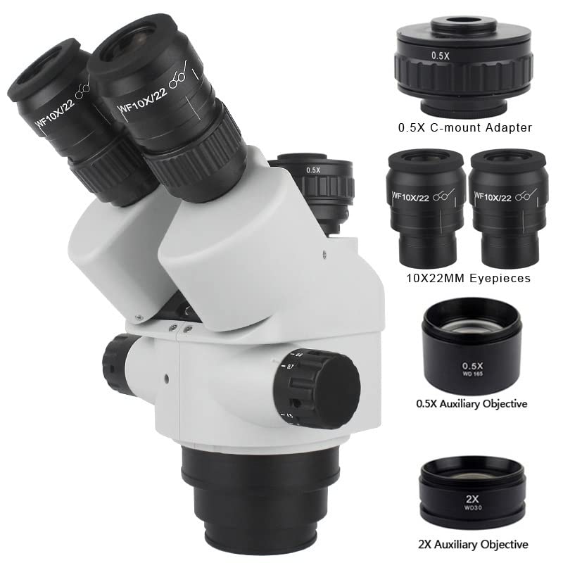 Observación con microscopio Cabezal de microscopio trinocular 7X-45X 3.5X-90X Microscopio trinocular de focal simultánea Zoom Cabezal de microscopio estéreo 0.5x 2.0x Lente de objetivo auxiliar Cámara