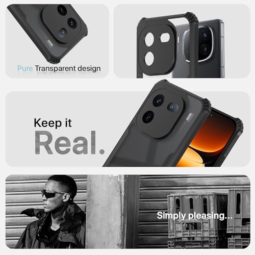 Image of Pikkme iQOO 12 5G Back Cover | Crystal Clear Transparent Back | Ultra Hyrbid | Full Camera Protection | Raised Edge | Bumper Back Case (Black)