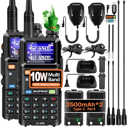 BAOFENG UV-5RM 10W Handheld Ham Radio Long Range, Portable Two Way Radio with 2500mAh Type-C Charging Battery, Rechargeable 5RM Multi-Band Walkie Talkies for...