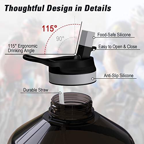 Gallon Water Bottle with Straw Lid - BPA Free Water Bottle with Time Marker, Handle and Carry Strap, Reusable Leaf-Proof Water Jug for Outdoor Sports, Gym Workout, and Camping - Thumbnail 4