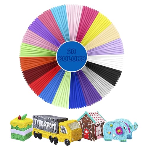 3D Pen Filament Refills for 3Doodler Start, 20 Colors 1.75mm 3D Printing Filament Refill PCL Low Temperature Each Color 5m Great Gifts for Kids Designs Creative Artworks Sculptures