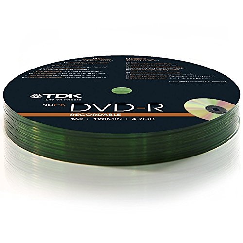 TDK® DVD-R DVDR 16x Speed 4.7 GB 120 Min Video 10 Pieces 10pcs Blank Media Discs 10 DVDs Pack (4 Packs (40 DVDs))