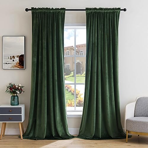 Image of MIULEE Olive Green Blackout Velvet Curtains Drapes 63 Inch Long 52 inchx63 inch | Luxurious Bedroom Living Room Decor, Room Darkening, Thermal Insulated, Rod Pocket Design, Super Soft Fabric