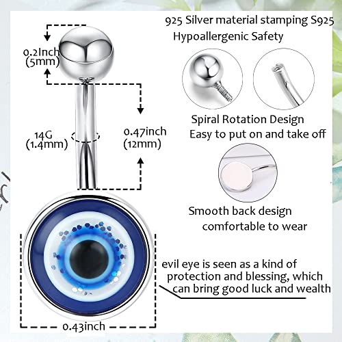 Sllaiss 14G Belly Button Rings For Women 925 Sterling Silver Evil Eye Belly Rings Simple Barbells Navel Ring Piercing #TOP2