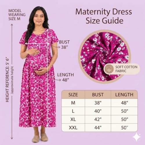 Image of Zero Clothing Feeding Dress for New Moms Casual Loungewear Ankle Length | Cotton Maternity Nighty | Zipless Feeding Dresses for Women | Pregnancy & Nursing Wear