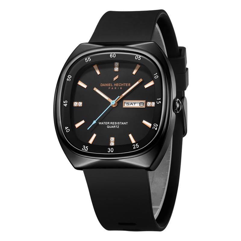 Image of Daniel Hechter Paris Bercy Collection Analog Quartz Watch for Men with Square Dial, Day-Date Display, Crystal Hour Markers and Silicone Strap - DHM1053