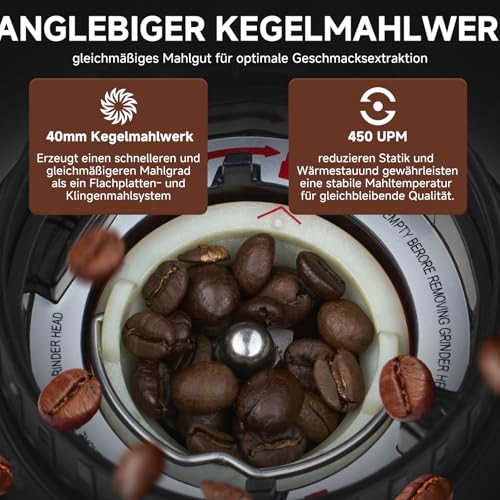 AMZCHEF Elektrische Kaffeemühle mit Abnehmbarem Halter