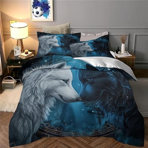 Parure de lit loup 3D confortable housse de couette résistante double