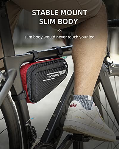 Image of ROCKBROS Bike Frame Bag 1.2L Bicycle Triangle Storage Pouch Cycling Pack | Reflective Trim Bag for Night Safety Bike Accessories with 3 straps leg-friendly design for Road, Mountain and Commute Bikes