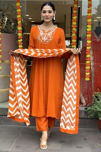 Image of Jwalin Women's Chinon Silk Kurta Pant Set with Dupatta|Kurta Set for Women|Ethnic Set