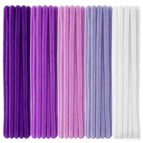 100 Pcs Purple Pipe Cleaners 12 Inch x 6 mm Chenille Stems Purple Series Assorted Fluffy Pipe Cleaners for DIY Crafts Handicrafts (4 Colors)