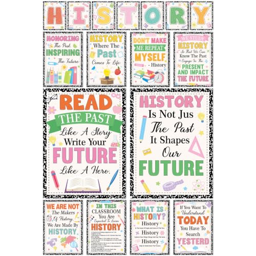 17Pcs History Posters for Classroom Social Studies Classroom Decorations Composition Notebook Inspirational History Posters for Back to School Elementary Middle High School Wall Art Teacher Supplies