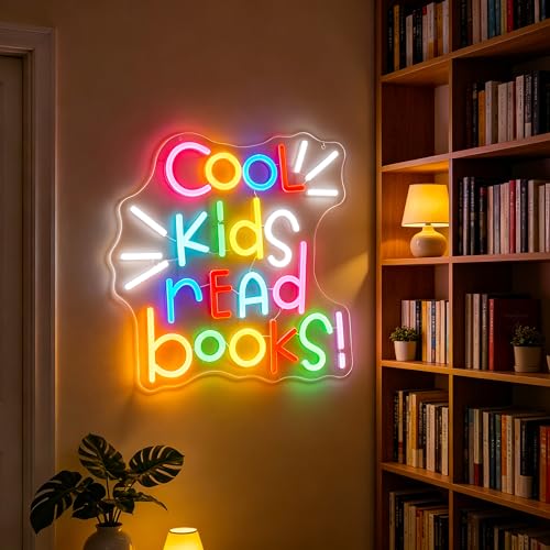 Image of Neon Sign, Gdbkabf Cool Kids Read Books Neon Signs for Wall Decor LED Light Up Signs Home Decor for Classroom, Bedroom, Reading Corner, Study Room, Library Decoration USB Operated