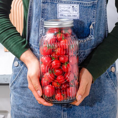 Image of Amzcku 64oz vintage Mason Jars with Lids, Wide Mouth 2 Quart Canning Jar Half Gallon, Safe For Storage, Canning, Pickling, Preserving, Fermenting, DIY Crafts & Decor 3 Pack