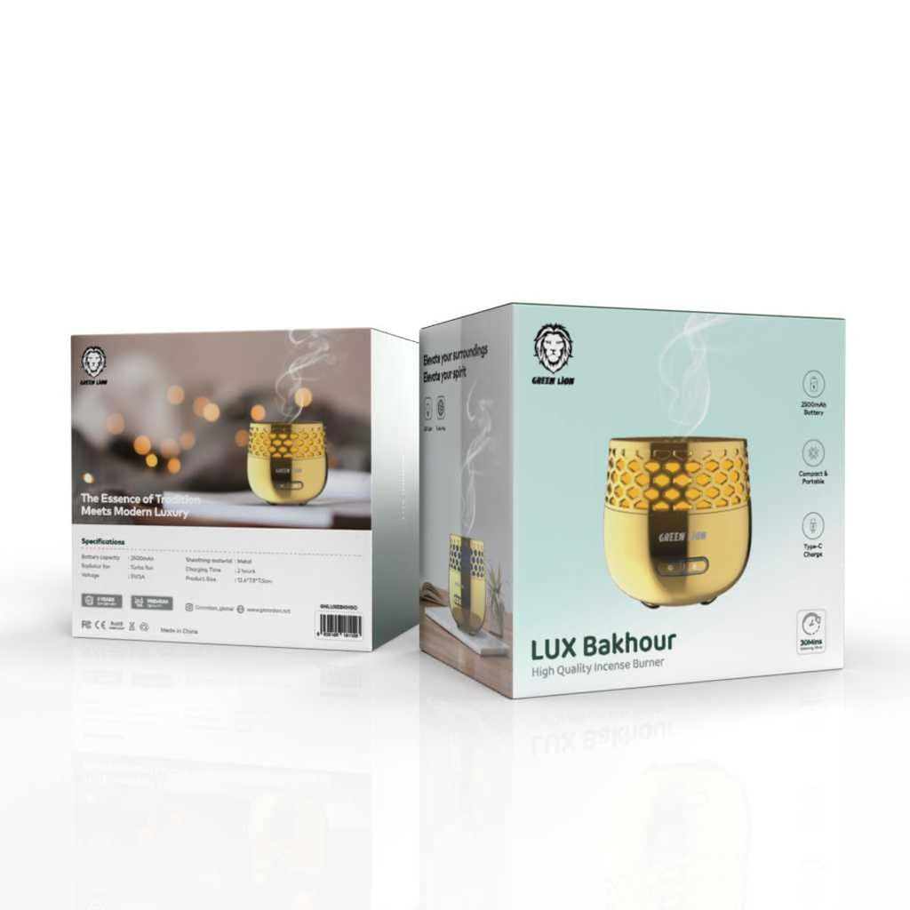 Lux Bakhour: 2500mAh Battery, Compact & Portable, Type-C Charging, 30 Minutes Working Time, LED Light, Turbo Fan, Metal Sheathing Material, 2 Hours Charging Time (Gold)