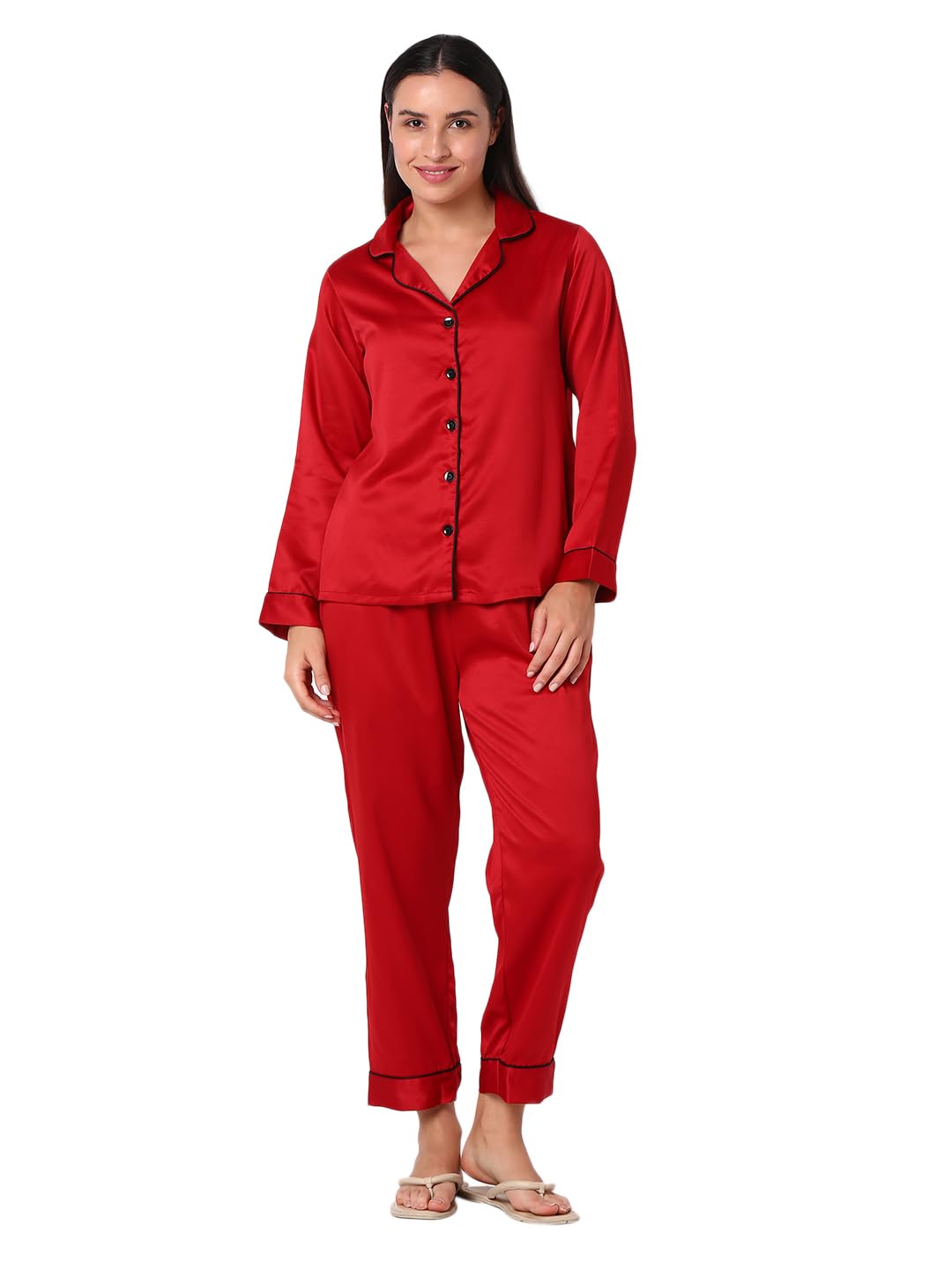 Smarty Pants Women's Silk Satin Solid Night Suit.