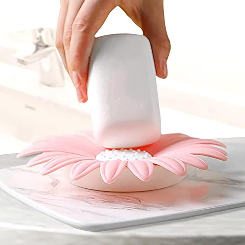 Qureza Flower Soap Dishes Decorative Self-Draining Soap Holders with Anti-Slip Base, Durable Waterproof Soap Trays for Bathroom, Kitchen, and Sink, Keeps Soap Dry Long-Lasting (Multicolor) 2