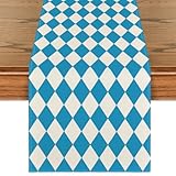Artoid Mode Diamond Plaid Blue Bavarian Flag Oktoberfest Table Runner, for German Party Kitchen Dining Table Decoration for Home Party Decor 13x72 Inch