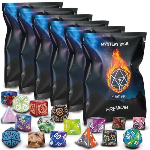 QMAY Polyhedral Dice - 48PCS Mystery Dice Set, Various Styles, Random DND Dice Patterns & Dice Bag, 6 Mystery Bags, D&D Gifts for Dungeons and Dragons, RPG, MTG,Role Playing Table Game