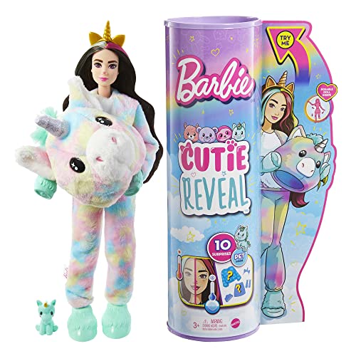 Barbie Cutie Reveal Serie Fantasía Unicornio Disfraz multicolor revela una muñeca articulada con...