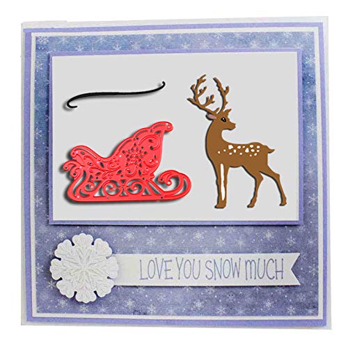 Merry Christmas Reindeer Sledding Die Cuts Metal Set - Christmas Deer Cutting die Stencils for Cards Making Album DIY Scrapbooking Paper - Thumbnail 6
