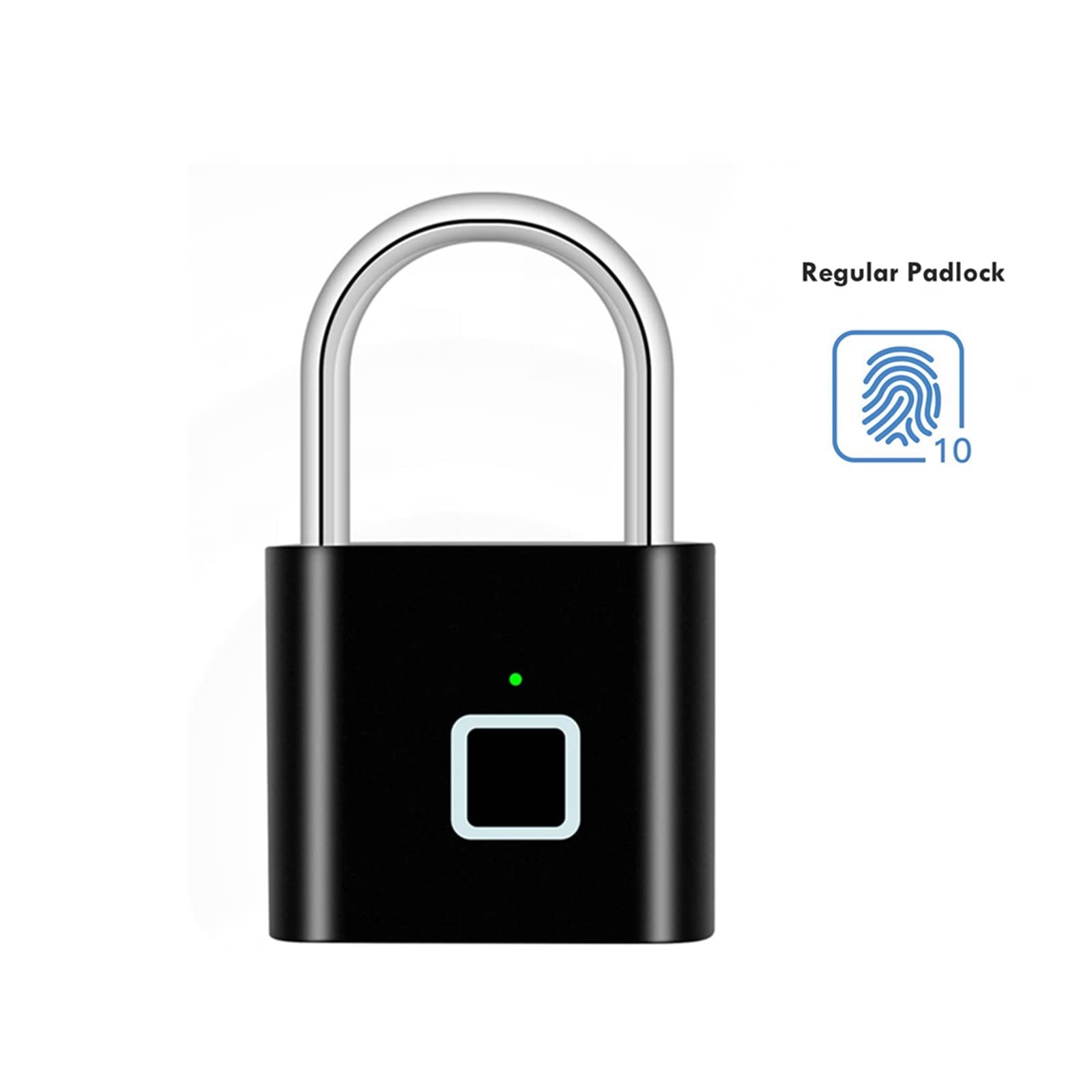 Candado sin llave con huella dactilar, La aplicación biométrica de la aleación del cinc del candado elegante recargable de la huella dactilar del USB desbloquea IP65 multicolor(Matte Black)