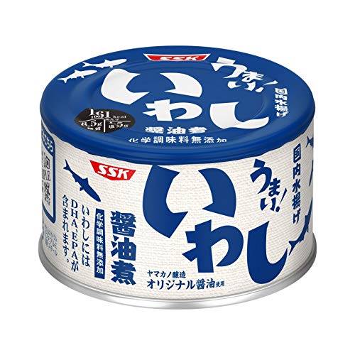 SSK Iwashi Shoyu 5.29 oz. (150 g) - Delicious Canned Sardines (domestic) boiled in Shoyu - No M.S.G., No Chemical Seasoning (Pack of 6) - MADE IN