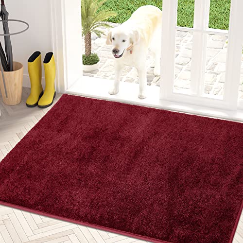 PURRUGS Dirt Trapping Door Mat 34" x 59", Non-Slip Machine Washable Entry Rug, Shoe Scraper, Dog Doormat, Super Absorbent Welcome Mat for Front & Back Door, Muddy Shoes & Paws, Burgundy Red
