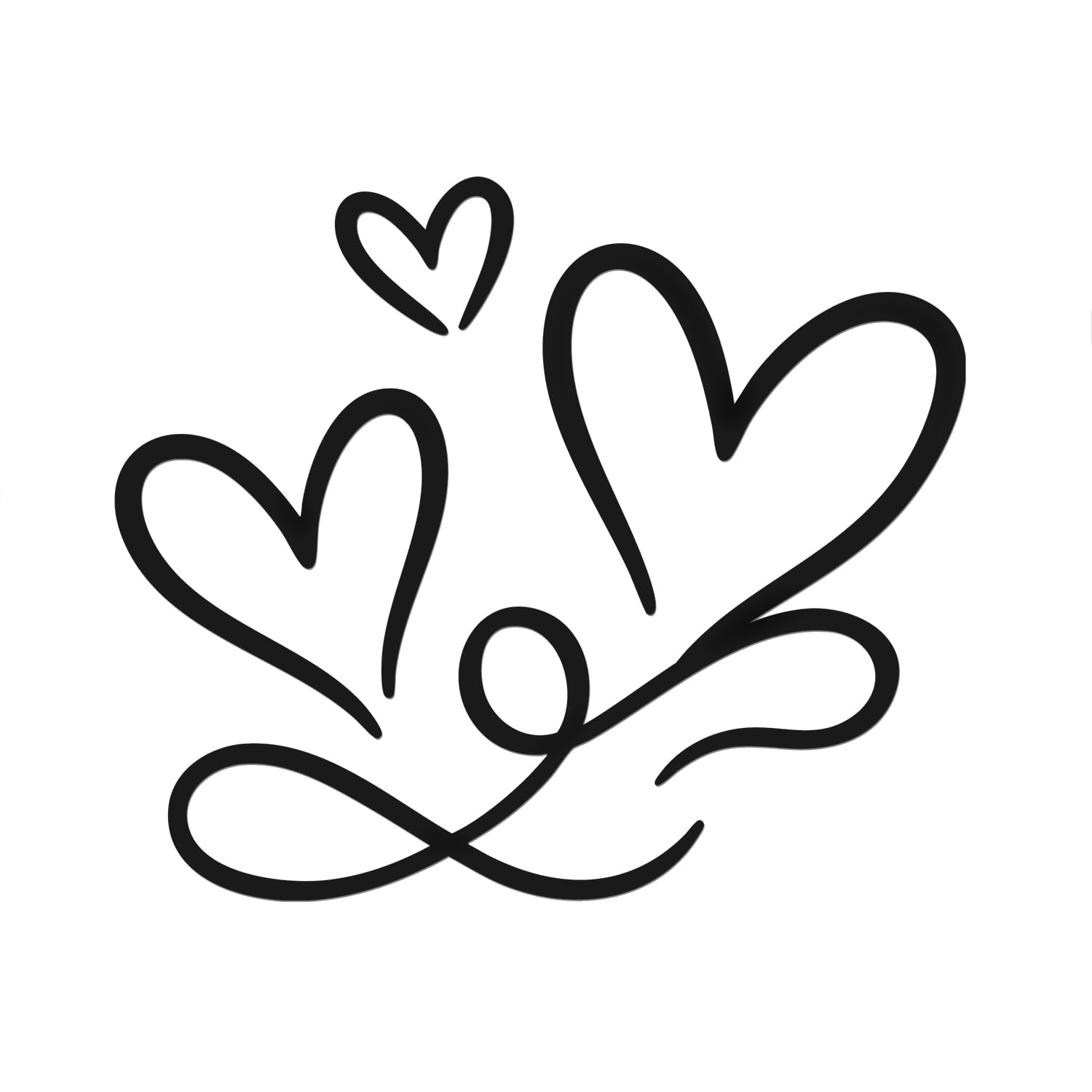 (2 Pcs Black 4.5'' x 3.8'') - No Background - Waterproof of 3 Hearts Silhouette Sticker Decal for Laptops, Water Bottles, Cars, Trucks, Wall Ideal Gift - 925VER1K15321BL