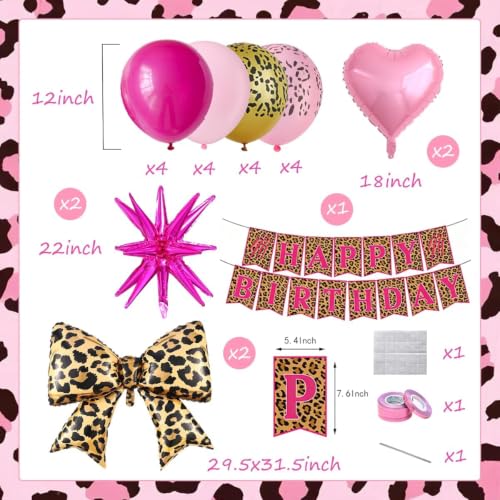 Image of 25Pcs Pink Cheetah Birthday Decorations, Pink Gold Cheetah Print Balloons