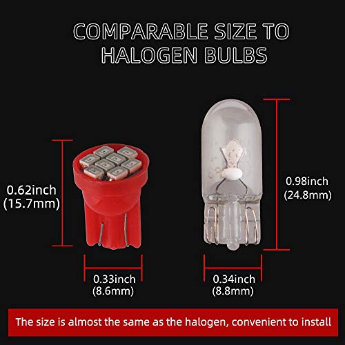 Grandview Red T10 Led Car Light Bulbs W5W 194 192 168 2825 Wedge 8-Smd 1206 Led Car Replacement Bulbs Side Marker Dome Map Interior Lamps Auto Car Truck Led Light 12V 10-Pack #TOP1